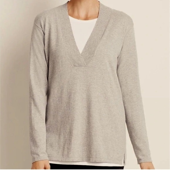 J.Jill Pure Jill Women Tan Cotton Cashmere V-Neck Pullover Tunic Sweater Size S - Picture 1 of 10